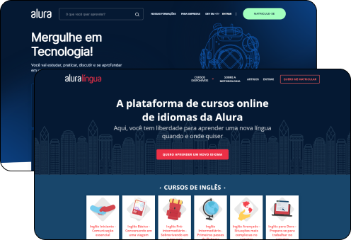 tela da alura+ e tela do alura língua